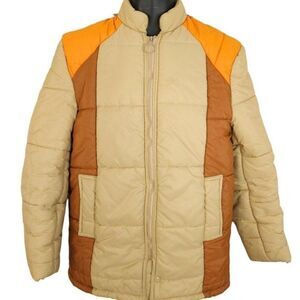 Puffy Puffer Parka Jacket Vintage 70s Brown Orange Mens Size Small